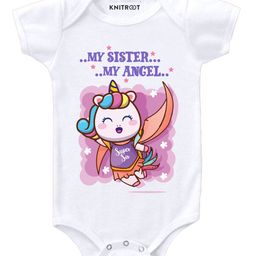 KNITROOT My Sister My Angel Print Half Sleeves Onesie - White-image-98