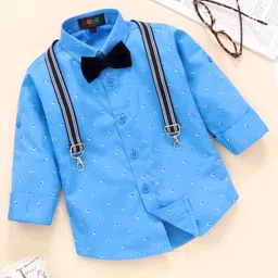 Robo Fry Full Sleeves Shirt with Bow & Suspenders - Blue-image-8