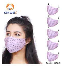 CENWELL Cotton Reusable & Washable Masks For Adults Multicolor -  Pack of 5-10