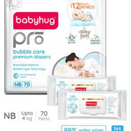 Babyhug Pro Bubble care premium Pant Style Diaper New Born - 70 Pieces & Babyhug Advanced 99% Water Wipes-72 pieces - (Pack of 2)-26