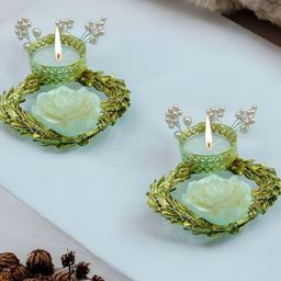 GADINFASHION Gold-Toned & White 2 Pieces Tealight Candle Metal Holder-image-91