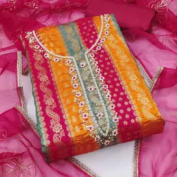 KIMISHA Floral Woven Design Beads & Stones Unstitched Dress Material-image-94