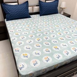 Pure Decor Blue & Grey Floral 250 TC King Bedsheet with 2 Pillow Covers-picture-30