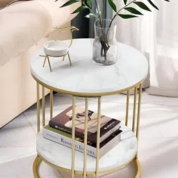 BELIEF WOOD White & Yellow Textured Metal Round Coffee Table-3