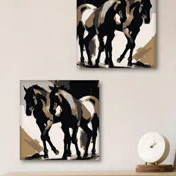 Aura White & Black 2 Pieces Horse Printed Canvas Wall Arts-picture-28