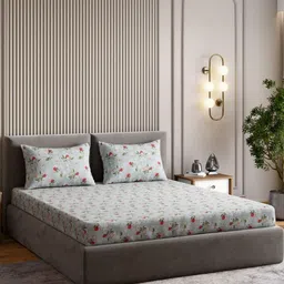 haus & kinder Royal saga Blue Floral Cotton 210 TC King Bedsheet Set-1.83mx1.99mx34cm-image-90