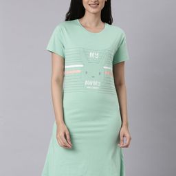 TWIN BIRDS Women Pure Cotton Printed Hem Lock Lounge Wear Long Tee Nightdress-image-74