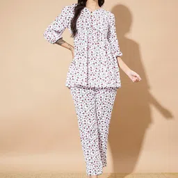 Slenor Floral Printed V-Neck Three-Quarter Sleeves Tunic With Trouser-picture-43