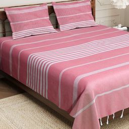 Myntra Elegant Homes Rose & White Striped Cotton 210TC King Bedsheet Set 2.54 x 2.28 m-image-75