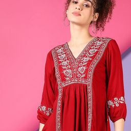 V-Mart Floral V-Neck Pure Cotton Kurti-picture-20