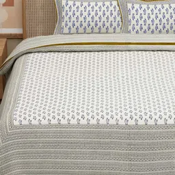 Adwitiya Blue & White Floral 200 TC Pure Cotton Queen Bedsheet Set 2.28 m x 2.74 m-image-95