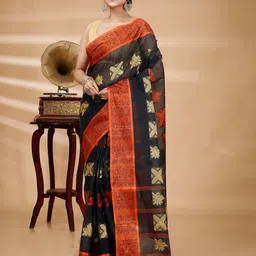 PuJoy Woven Design Pure Cotton Taant Saree-picture-16