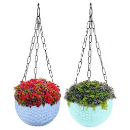 Kuber Industries Blue & Green 2 Pieces Textured Round Marble Euro Hanging Planters-16