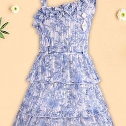 Wish Karo Floral Print One Shoulder Cold-Shoulder Chiffon Fit & Flare Dress-picture-27