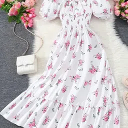 Miss & Chief Girls Floral Printed Fit & Flare Maxi Dress-50