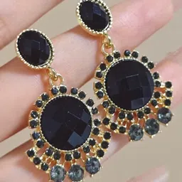 AKISON JEWELS Women Gold-Plated Black Alloy Earrings-image-78