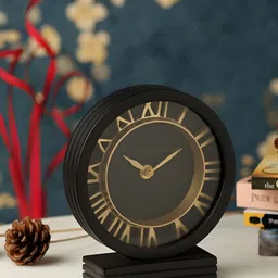 Decor de Maison Black & Gold-Toned Contemporary Aluminum Analogue Table Clock-image-4