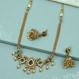 Diksha collection Gold-Plated Kundan-Studded & Beaded Jewellery Set-image-18
