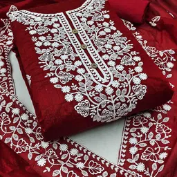 KALINI Floral Embroidered Thread Work Chanderi Cotton Unstitched Dress Material-image-9