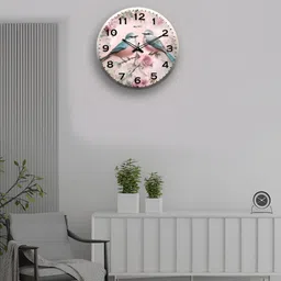 OLIVE TREE Wooden Wall Clock Pink & Black Printed Round Contemporary Wall Clock-image-82