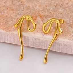 SHARLEEZ Stainless Steel Gold-Plated Contemporary Drop Earrings-image-81