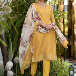 SHREE LAXMINARAYAN EXPORT Floral Embroidered Straight Kurta With Trouser & Dupatta-29