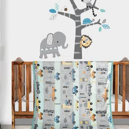 Florida Gunmetal-Toned & Blue Cartoon Characters Single Bed Blanket-34