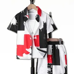 Ocvito Boys Red & White & Black Self Design Shirt with Shorts-picture-32