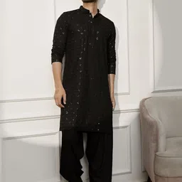 VASTRAMAY Men Solid Embroidered Regular Sequinned Kurta with Patiala-picture-0