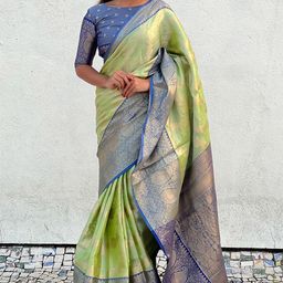all about you Woven Design Zari Silk Blend Kanjeevaram Saree-image-24