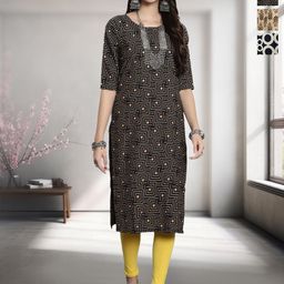 HERE&NOW Selection of 3 Geometric Printed Round Neck Straight Kurtas-image-90