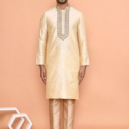 Arihant Rai Sinha Men Ethnic Motifs Embroidered Regular Thread Work Kurta with Trousers-image-90