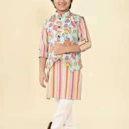 LIL PITAARA Boys Ethnic Motifs Printed Regular Pure Cotton Kurta with Pyjamas-46