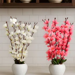 ARTSY 2 Pieces White And Pink Blossom Artificial Flower With Pot-picture-4