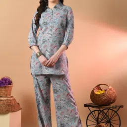 FERANOID Shirt Collar Printed Pure Cotton Tunic With Palazzos-picture-40
