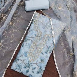 MANVAA Embellished Organza Unstitched Dress Material-image-45