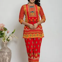 Kaftanize Motifs Printed With Beads Mirror Work Detail Tunic With Trousers Co-Ords-picture-0
