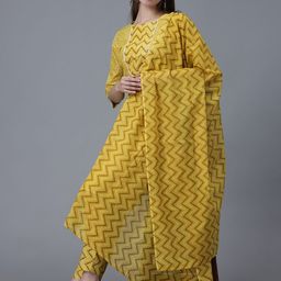StyleOcean Chevron Printed Pure Cotton Kurta With Trousers And Dupatta-9