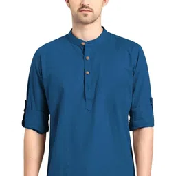 Edin Men Blue Solid Straight Cotton Kurta-picture-11