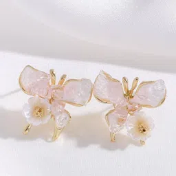 Lady Raiment Stainless Steel Gold Plated Crystals Studded Butterfly Shaped Studs-image-1