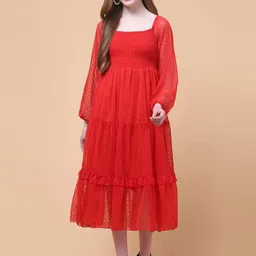 Charitra Women Puff Sleeve Fit & Flare Midi Dress-image-8