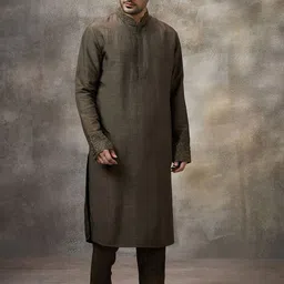 Rivaar By Rocky Star Solid Beads and Stones Mandarin Collar Kurta With Trousers-image-54