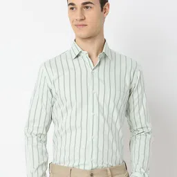 MARK & ALBERT Men Classic Slim Fit Cutaway Collar Vertical Striped Cotton Formal Shirt-image-60