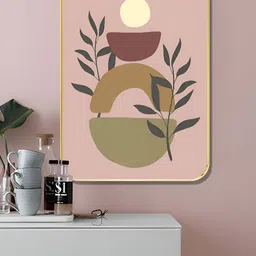 SAF Pink & Purple Boho Abstract Shapes & Botanical Sparkle Lamination Wooden Wall Art image 2