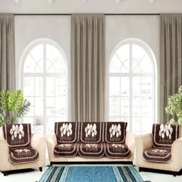 Aura Brown & White 6 Pieces Floral Printed 5 Seater Sofa Covers-picture-28