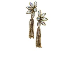 Dhivara Gold-Plated Crystals Studded Tasselled Contemporary Drop Earrings-image-100