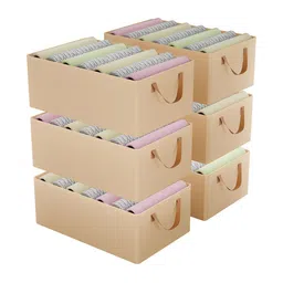 Aura 6-Pcs Beige Foldable Steel Frame Cloth Organizer With Handles-12