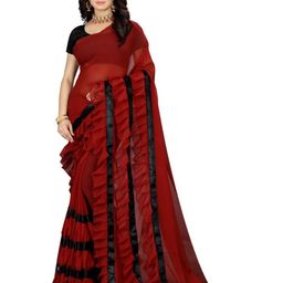 F FASHION Pure Georgette Ruffles Saree With Unstitched Blouse Piece-picture-25