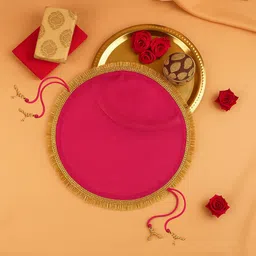 Kuber Industries Pink Shagun2 In 1 Pooja Thalposh Organza Cover Cloth Potli-29