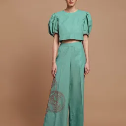 Chhaya Gandhi Design Studio Embroidered Crop Top with Trousers Co-Ords-picture-27